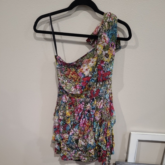 MM Courture by MISS ME Floral Sheer ruffled one Shoulder mini dress Size Sm. - Picture 4 of 12